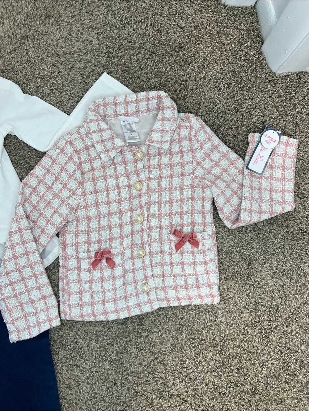 Little Lass Pink and White Tweed 3-Piece Set - Picture 4 of 12